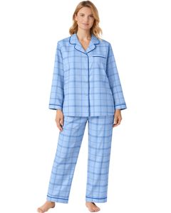 Ensemble de pyjama pour femmes à carreaux bleu ciel personnalisé, manches longues, boutonné, vêtements de nuit en coton doux, ensemble de vêtements de détente en deux pièces - Product Image 1
