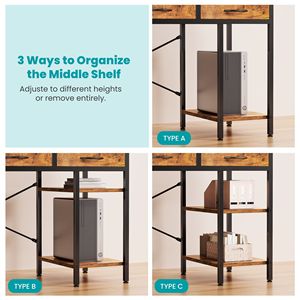 47 Inch <b>Foldable</b> Computer Desk with Fabric Drawers and Storage Shelves <b>Small</b> Home Office Study <b>Table</b> for Bedroom Rust - Product Image 4
