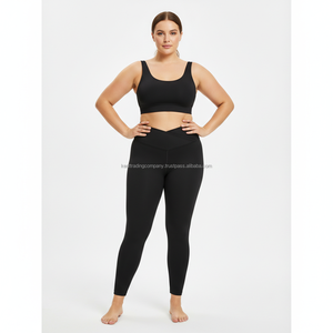 Plus Size Women Solid Front Yoga Set High Waist Leggings Sports <b>Bra</b> Gym Workout Stretch Fitness Activewear Quick Dry Breathable - Product Image 6