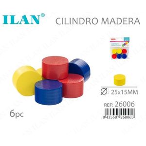 Bouchons en bois cylindriques Ilan 25x15mm colorés, lot de 6 - Product Image 3