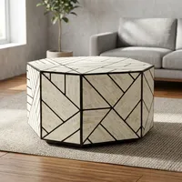 Table basse octogonale en os incrusté noir et blanc, faite à la main, design géométrique moderne, meuble décoratif pour salon