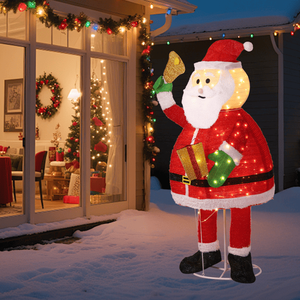 6FT Pre-Lit Santa Claus Holding Bell Christmas Yard Decorations 200 Warm White LEDs Xmas Outdoor <b>Pull</b>-Up <b>Lighting</b> - Product Image 5
