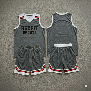 Ensemble d'uniformes de basketball personnalisés Rexfit Sports pour adultes, maillot et short imprimés de haute qualité, 100% polyester, vêtements de sport - Product Image 3