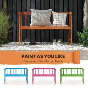 Panca da Giardino in Legno di Acacia con Schienale e Braccioli, Seduta Moderna Minimalista per Patio - Product Image 6