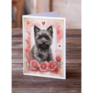 Cairn Terrier Valentine Roses Whimsical A7 Tarjetas de felicitación Paquete de 8 tarjetas de nota en blanco con sobres Tamaño 5x7 - Product Image 2