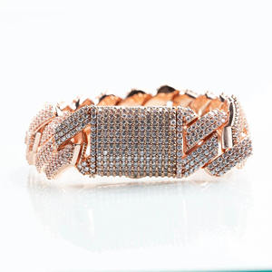 Luxury Rhodium Plated 925 Silver Diamond <b>Bracelet</b> Round Brilliant Cut Micro Pave Geometric Chain Link Unisex Everyday Wear - Product Image 2