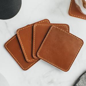 Real Leather Coaster Set for Home <b>Bar</b> Luxury Table Protection <b>Mats</b> Custom Printed Logo Leather Cup Pad Bulk GLC-0108 - Product Image 2