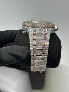 Rose Gold Round Diamond Watch for Men's Wedding Partywear Roman Numeral Dial Quartz Movement Simple Design Stainless Steel Band - Product Image 3