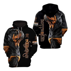 Sweat à capuche imprimé Rottweiler pour homme, noir décontracté, personnalisable avec nom, impression intégrale par sublimation, pour l'automne - Product Image 1
