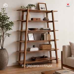 Indonesia Custom Furniture Manufacturer Solid Teak Wood Bookshelf Open Display <b>Shelf</b> OEM ODM Wholesale B2B Supplier - Product Image 1