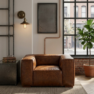 Durable Real Leather Lounge Armchair with Wooden Frame Stylish Single <b>Sofa</b> Chair for Living Room Apartment Decor - Product Image 1