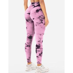 Custom Logo High Waist <b>Pink</b> Tie Dye Yoga Pants Women Seamless Tummy Control Workout Fitness Activewear <b>Gym</b> <b>Leggings</b> - Product Image 4
