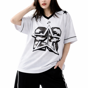 Maillot de football américain personnalisé Y2K streetwear blanc et noir, sublimation, haute qualité, léger, t-shirts streetwear - Product Image 6