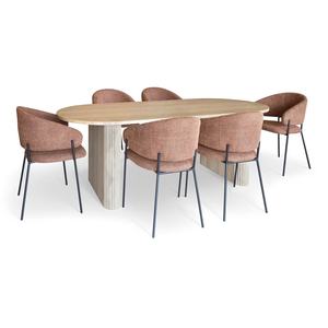 Ensemble <span class=keywords><strong>de</strong></span> table et <span class=keywords><strong>de</strong></span> <span class=keywords><strong>chaises</strong></span> <span class=keywords><strong>de</strong></span> salle à manger ovale <span class=keywords><strong>en</strong></span> bois plaqué MDF moderne nordique, 7 pièces - Product Image 1