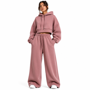 Conjunto Deportivo de Pantalón Ancho y Sudadera con Capucha Oversize para Mujer, Color Rosa Empolvado, Tejido French Terry Grueso, 100% Algodón, Secado Rápido, Marca ONE APEX - Product Image 5