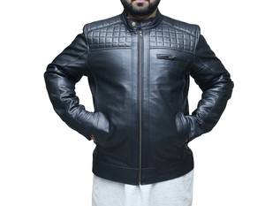 Blouson d'hiver en cuir pour homme, col montant, logo personnalisé sur le devant, services OEM, fermeture éclair intégrale, écologique, imperméable, chauffant - Product Image 1