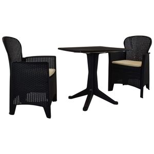 Set bistrot 3 pezzi antracite mobili da giardino in plastica resistente in Rattan - Product Image 1