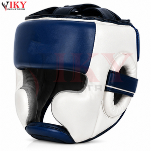 Casque de boxe OEM ODM bleu et blanc avec rembourrage antichoc, en cuir PU durable, ajustement réglable, protège-dents confortable et large - Product Image 4