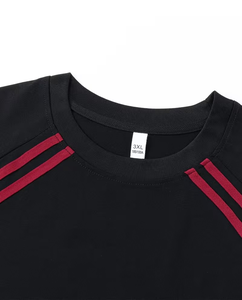 Men Solid Black Summer Crew Neck T-Shirt and Shorts Set Casual Knit Breathable Quick Dry 180g Polyester Cotton Outfit - Product Image 3