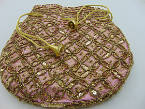 Buy Women's Beaded Women's <b>Wristlet</b> With Gold Thread Pattern Vintage Style Handmade Purse Potli Purse Ethnic Rajasthani Mirror - Product Image 4
