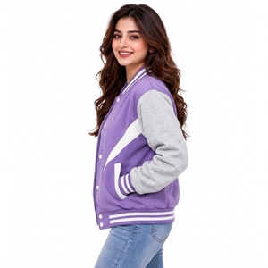 Última Llegada, Servicio OEM, Chaquetas Varsity Personalizables para Mujer, de Lona Sólida Estampada para Invierno, con Cuello Alto y Forro de Algodón - Product Image 5