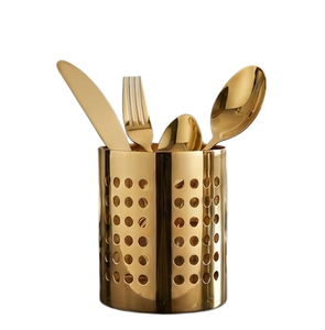 Support à couverts perforé en acier inoxydable doré poli pour fourchettes, couteaux et cuillères – Idéal pour mariage et réceptions - Product Image 2