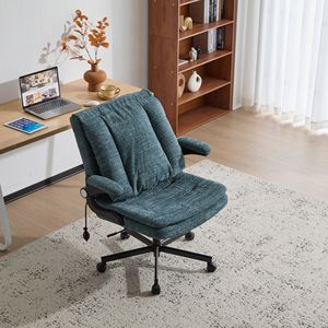 Chaise de bureau ergonomique à jambes croisées avec dossier rabattable et support lombaire dynamique à coussin d'air, siège large et accoudoirs rabattables pour usage au bureau - Product Image 2