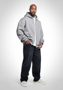 Sweat-shirt à capuche zippé en molleton gris pour homme, coupe oversize, couleur unie, style streetwear décontracté, pull en coton tricoté pour l'hiver - Product Image 2