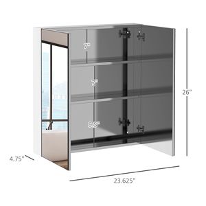 Armadietto da Bagno a Doppia Anta da Parete 60x65 cm, Organizzatore con Telaio in Acciaio Inox e Ante a Specchio - Product Image 3