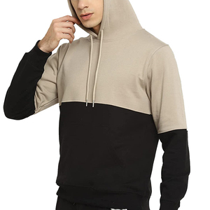 Sudadera con Capucha para Hombre, Diseño Color Block, Corte Regular, Informal, Tejido de Algodón, Estilo Otoñal, Beige y Negro, Sudadera con Capucha Tipo Pullover - Product Image 5