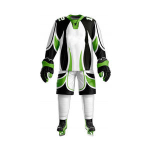Ensemble de maillot de hockey sur glace sublimé pour homme, motif noix mélangées, noir et vert, manches longues, anti-humidité, uniforme d'équipe adulte, col en V, athlétique - Product Image 3
