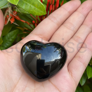 Obsidienne noire polie, motif floral fait main, forme cœur, Feng Shui, décoration, cadeau du Nouvel An et de la remise des diplômes, 1 pouce - Product Image 5