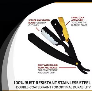 Black Foldable Straight <b>Razor</b> with Gold Blade Single Edge Barber <b>Razor</b> for <b>Men</b> Salon Use Plastic Handle - Product Image 2