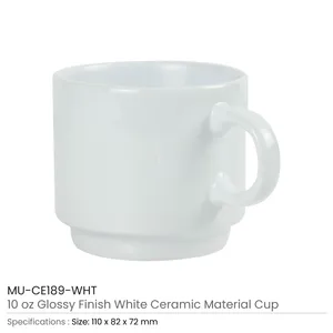 Tasses en céramique blanches de 10 oz à finition brillante - Product Image 3