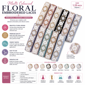 Hermosos encajes florales bordados multicolor de 1 pulgada para prendas, manualidades, vestidos y accesorios de moda. - Product Image 6