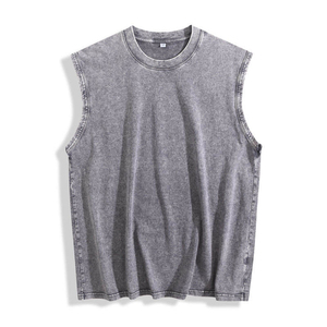 OEM Casual Street Style Vintage Washed Workout Tees Big Size Low MOQs <b>Athletic</b> Training Sleeveless Tee Custom Acid Wash Tank Top - Product Image 3