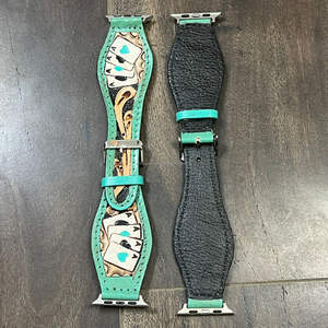 Bracelet de montre intelligente en cuir véritable personnalisé en gros, bracelet de montre de remplacement en cuir véritable unisexe avec motif de cartes à jouer - Product Image 6