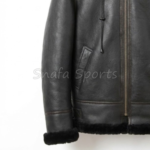 Leather <b>fur</b> Men's Sheepskin Real Leather Jacket Coat Bomber Flying Shearling Zipper Closure Moto & Biker Jackets - Product Image 4