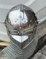Casco de Caballero Medieval Bascinet de Acero Calibre 18 con Avental de Malla, Armadura de Guerrero Nórdico Usable para Halloween y Cosplay de Pascua