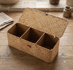 Three-compartment Standing Living Room <b>Seagrass</b> <b>Basket</b> - Product Image 2