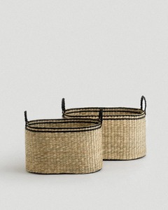 Juego de 2 cestas ovaladas de seagrass negras Kori, cestas de almacenamiento hechas a mano, venta al por mayor, ecológicas, hechas en Vietnam. - Product Image 1