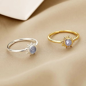 Natural Black Rutile 6 MM Gemstone Sunburst <b>Rings</b> - Gold Plated <b>Adjustable</b> <b>Ring</b> for Women Jewelry - Product Image 6