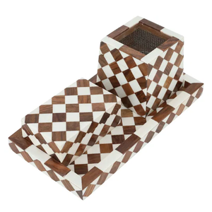 Bone Inlay Incense Burner Set Bulk Luxury Mango Wood Bakhoor Censer with <b>Matching</b> Storage <b>Box</b> and Serving Tray Diamond Pattern - Product Image 3
