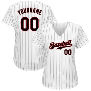 Camiseta de Béisbol Personalizada para Mujer, Blanca con Rayas, Cuello en V, Manga Corta, Ajustada, 100% Poliéster, Impresión Serigrafiada con Nombre y Número Personalizados - Product Image 3