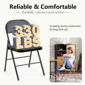 Set di 2 Sedie Pieghevoli con Telaio in Acciaio e Seduta Imbottita in Pelle, Portatili per Uso Interno/Esterno, Impilabili per Uso Commerciale - Product Image 4