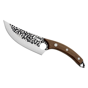 Cuchillo de caza Drop Point con hoja de acero de Damasco, mango de madera, grosor de 0.6 mm y borde biselado - Product Image 1