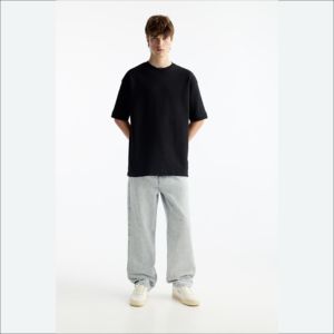 High Quality Heavy Cotton <b>Men's</b> T-<b>Shirt</b> Luxury Oversized Silk Screen Printed Blank <b>Short</b> <b>Sleeve</b> <b>Black</b> 260gsm Eco-Friendly Canvas - Product Image 2