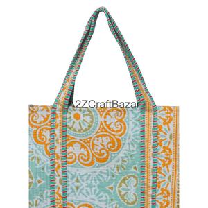 Sac fourre-tout matelassé à rayures en coton 100 % écologique, grand format, doux et rembourré, réutilisable, pour usage quotidien, voyage, shopping, cadeaux - Product Image 2