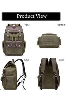 กระเป๋าเป้สะพายหลังผ้าแคนวาสวินเทจพร้อมขอบหนังความจุขนาดใหญ่สไตล์ทหารกระเป๋าเป้สะพายหลังทัวร์เทียร์ เรโทรกระเป๋าเดินทางสำหรับผู้ชายและผู้หญิง - Product Image 4