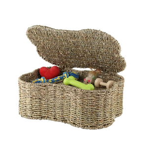 Handwoven Eco-friendly Seagrass Bins Storage Organizer Bone Shape <b>Basket</b> Bin Box <b>with</b> <b>Lid</b> for Pet Toys from Vietnam - Product Image 3